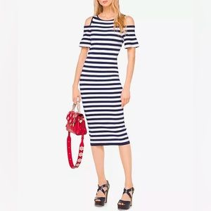 Michael Kors Striped Cold-Shoulder Midi Dress